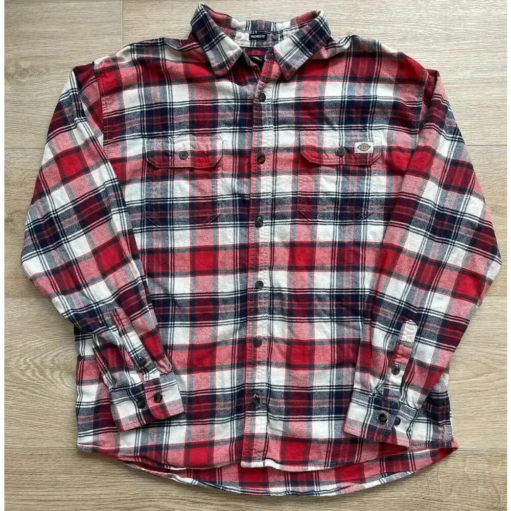 Dickies Men's Plaid Long Sleeve Button Down Flannel Shirt Relaxed Fit Sz L